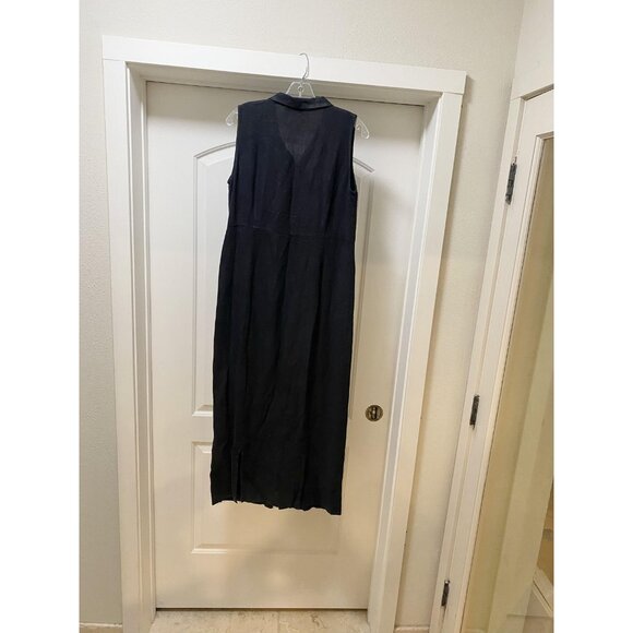 Kiko Dress Womens Small Black Button Front Sleeveless Maxi Textured Linen Blend - Picture 4 of 5